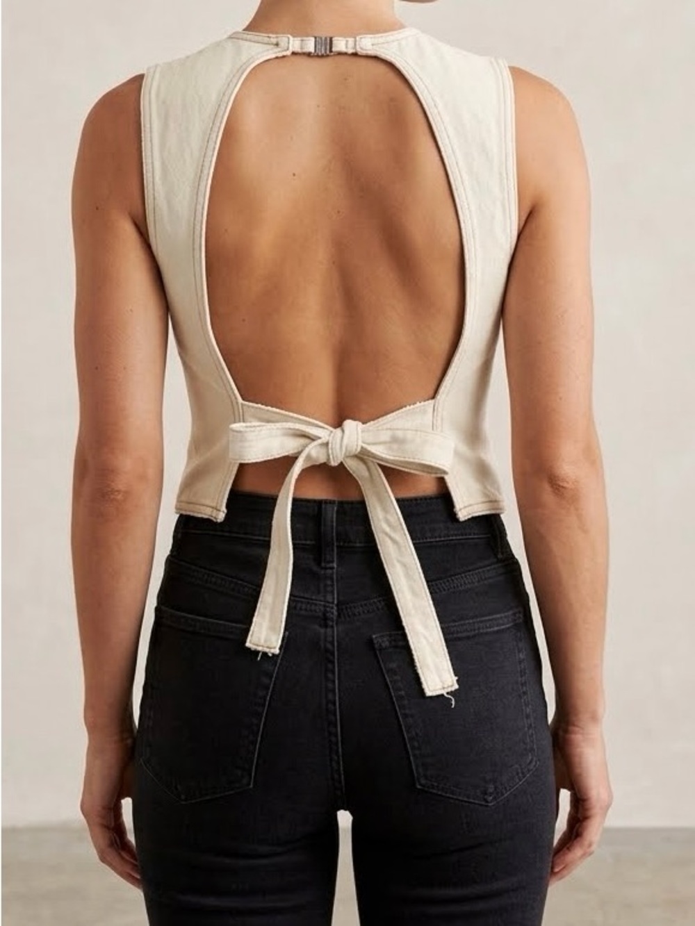 Lioness Cream Denim Open Back Harmony Vest Tank Top Cotton Neutral